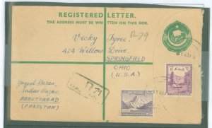 Pakistan  1955 5 1/2 Anna Registration Envelope 'Abbottabad' to USA