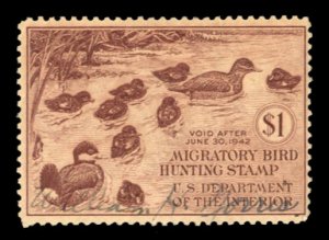 United States, Duck Hunting #RW8 Cat$50, 1941 $1 brown carmine, used