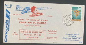 1976 Dakar Senegal First Flight Cover To Rio De Janeiro Brazil Concorde Air Fran