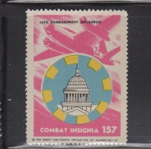 Military Combat Insignia Robbins Collector Stamp, #157 14th Bombardment Squadron 