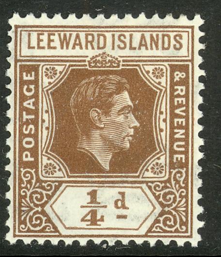 LEEWARD ISLANDS 1938-51 KGVI 1/4d Brown Scott No. 103 MH