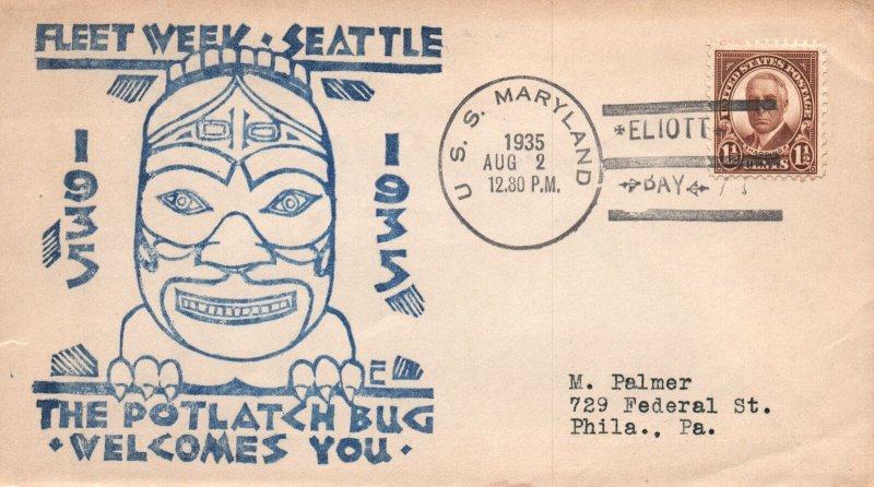 THE POTLATCH BUG WELCOMES YOU FLEET SEATTLE U.S.S. MARYLAND AT ELIOTT'S BAY 1935