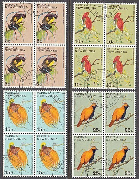 PAPUA NEW GUINEA 1970 Birds set blocks of 4 fine used.......................A158