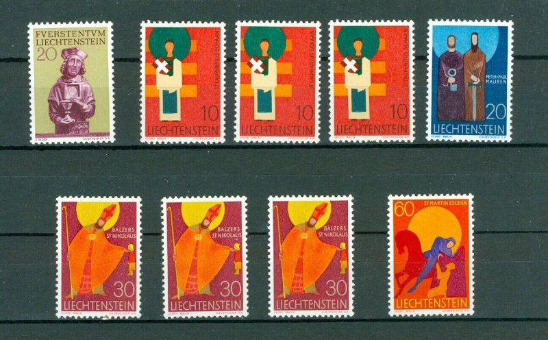 Liechtenstein. 1969 Lot Duplicate. 9 Stamps. MNH. Religious.