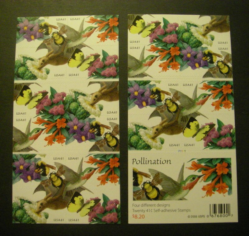 Scott 4153-6 or 4156d, 41c Pollination, Booklet pane of 20, #P1111, MNH Beauty