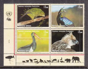 UN Geneva 543a Animals Inscription Plate Block MNH VF