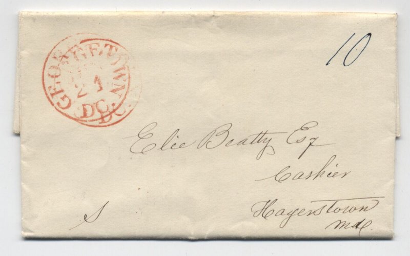 1846 Georgetown DC stampless letter to Hagerstown red CDS [6526.78]
