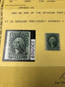 US Stamps Scott # 35 Unused Extra Fine Original Gum With PF Certificate.