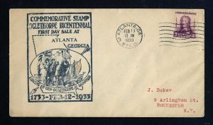 # 726 2nd Day Cover with Georgia cachet from Atlanta, Georgia - 2-13-1933