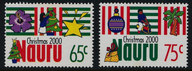 Nauru 488-9 MNH Christmas, Flower, Christmas Ornaments, Toy Train