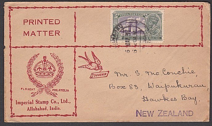 INDIA 1931 cover to New Zealand - ½a New Delhi Inauguration franking........U305 