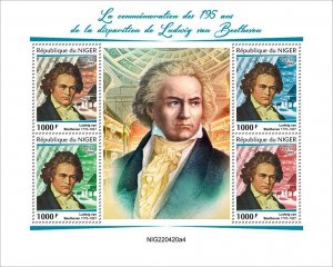 NIGER - 2022 - Ludwig van Beethoven - Perf 4v Sheet - Mint Never Hinged