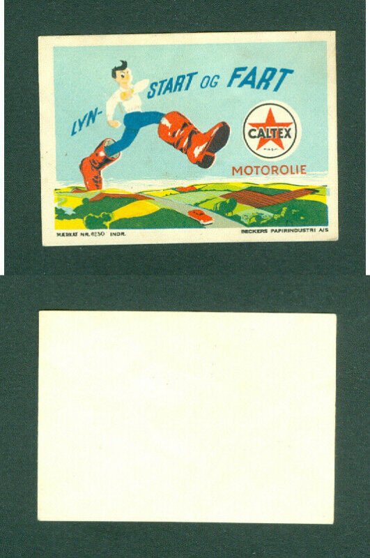 Denmark. Poster Stamp.  CALTEX. Motor Oil.  Ready,Start,Speed.Man,Boots.