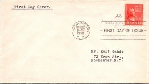 FDC 1938 SC #827 No Cachet - Washington DC - Single - F70745