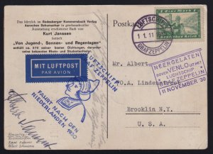 Germany 1930 Graf Zeppelin Netherlands Flight Signed Sammt Eckener Lehmann PC