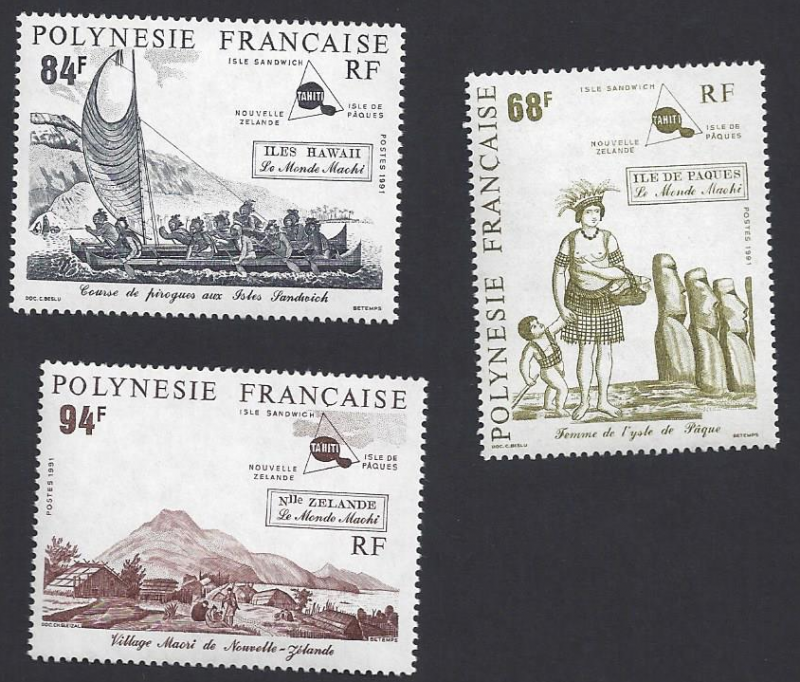 French Polynesia #560-2 MNH, set, 18th century scenes of Maohi islands