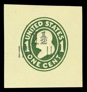 Scott U511 1925 1½c on 1c Green on Amber Cut Square Mint XF 42x44 Cat $200