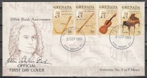 Grenada, Scott cat. 1312-1315. Composer Bach s/sheet. First Day Cover. ^