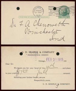 G. D. Searle pharmaceutical Co, Chicago, IL UX27 Thomas Jefferson postal card