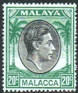 Malacca 1949 20c black and green MH