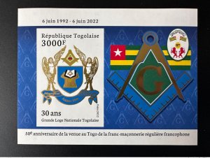 Togo 2022 IMPERF ND S/S Gold Block Mi. ? 50 years Grand Lodge Freemasons-