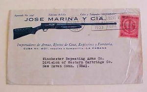 CUBA GUN RIFLE PICTORIAL AD 1933 TO USA SCARCE