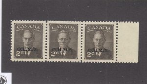 CANADA # O13-O14 VF-MNH STRIPS OF 3 OHMS DOT MISSING AFTER M ON 3cts ???