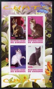 Burundi 2009 Domestic Cats #1 imperf sheetlet containing ...