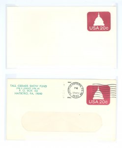 US U601 2 entire #6 envelopes, 1 used, 1 unused