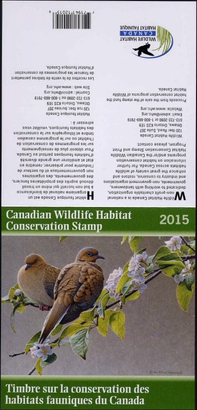 CANADA #31  2015  DUCK STAMP MOURNING DOVES By W. Allan Hancock