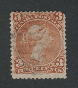 Canada Large Queen Stamp; #25-3c Used F/VF Guide Value = $35.00