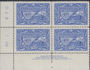 Canada UNITRADE MNH  # 302   LL  Plate 1   Corner Block