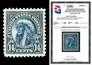 Scott 565 1923 14c American Indian Perf 11 Mint Graded XF-Sup 95 NH w/ PSE CERT