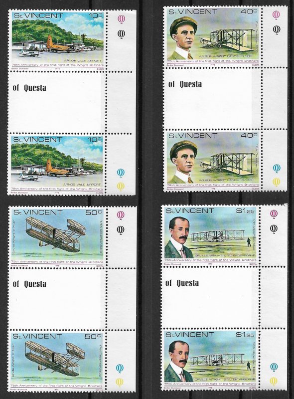 1978 St Vincent Sc537-40 1st Power Flight 75th Anniv. MNH C/S of 4 gutter pair