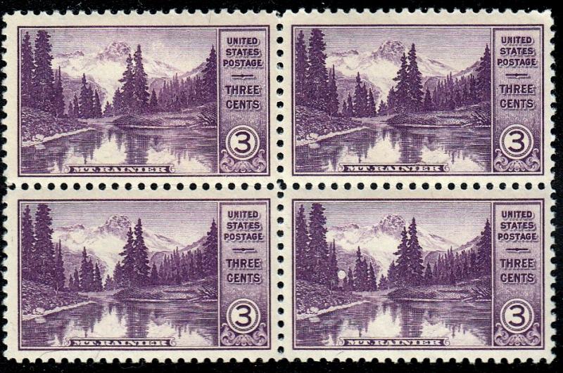 U.S. 742 Block of 4. Mt. Rainier and Mirror Lake National Park,1934. MNH