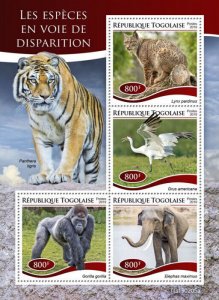 Togo 2019 MNH Wild Animals Stamps Endangered Species Elephants Lynx 4v M/S