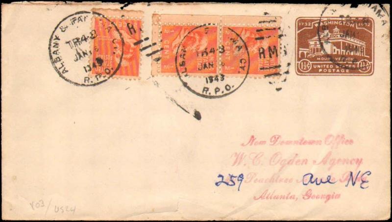 1949 ALBANY & PANAMA CY.  RPO RAILROAD POST OFFICE CANCEL