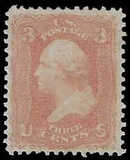 U.S. #65 Unused HR; 3c Washington - rose (1861)