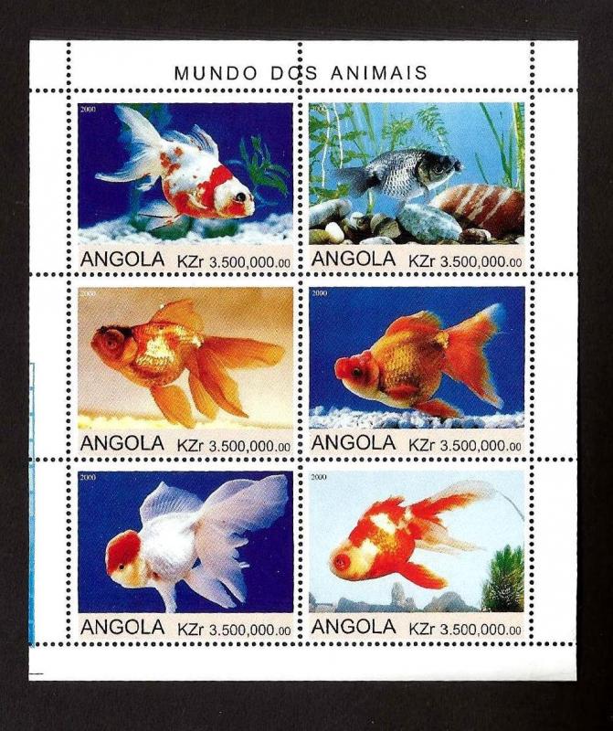 ANGOLA - 2000 - FISH - GOLDFISH - TROPICAL - MINT - MNH SHEET OF 6!