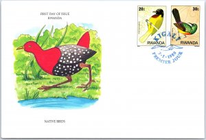 ILLUSTRATED FIRST DAY COVER NATIVE BIRDS OF RWANDA 1980