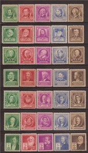 US Stamp 1940 Famous Americans 35 Stamp Complete Set VF MNH Scott #859-93