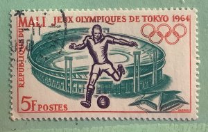 Mali 1964 Scott 61 used - 5 Fr,  Soccer player & stadium, Tokyo Olympic games