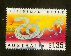 CHRISTMAS ISLAND 431 USED SCV $1.50 BIN $0.60 YEAR OF THE SNAKE