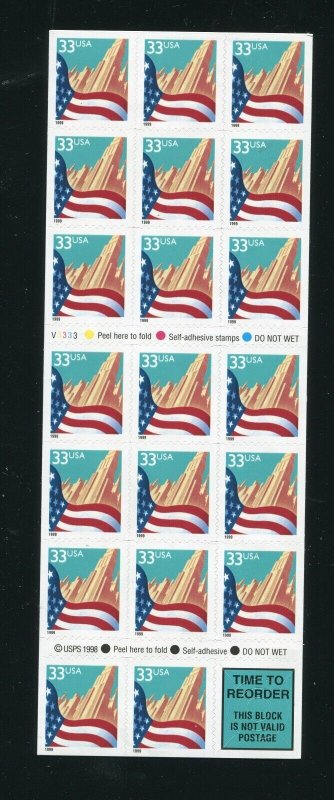 # 3278e City Flag 33¢ Booklet Pane of 20  MNH 