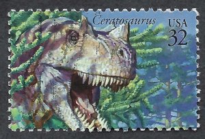 United States #3136a 32¢ Dinosaurs - Ceratosaurus (1997). Used.