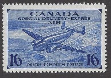 Canada #CE1 MNH single, Trans Canada plane & view of city, issued 1942