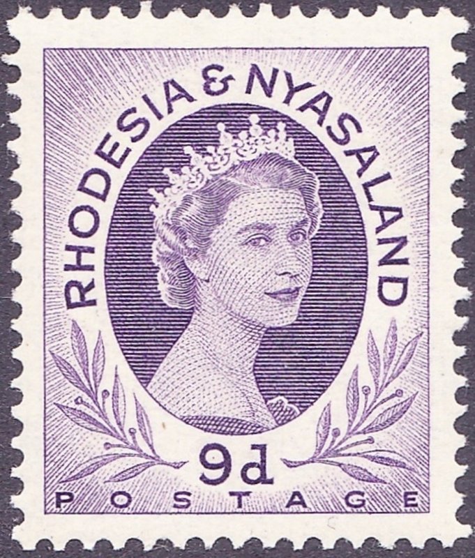 RHODESIA & NYASALAND 1954 EQII 9d Violet SG8 MH