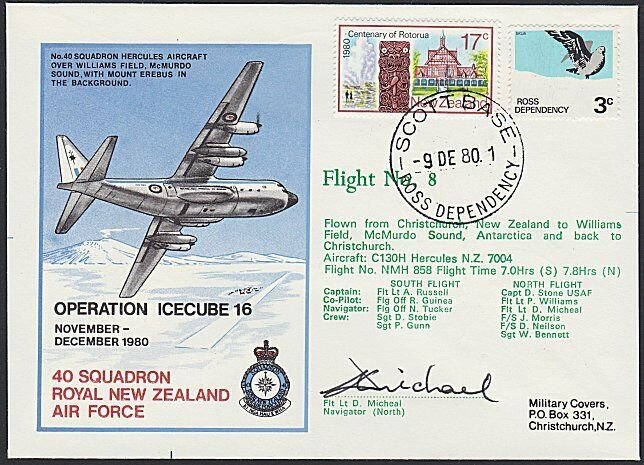 NEW ZEALAND ROSS DEPENDENCY 1980 signed flight cover ex Scott Base..........H730