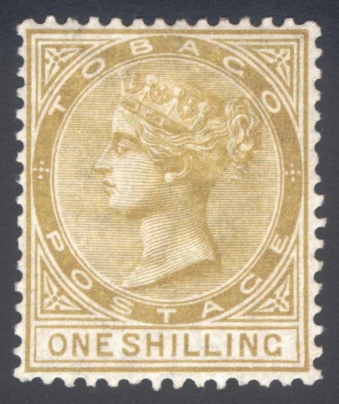 Tobago 1880 1s Bister Watermark Crown CC Scott 12 SG 12 MH Cat $115