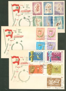 Lebanon 415-17/C385-87/ C453-56/C573-77:  Three complete set FDC